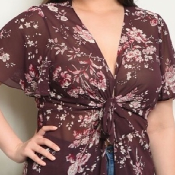 LAST ONE Boho Floral Plum Duster Kimono 1X - Picture 4 of 4